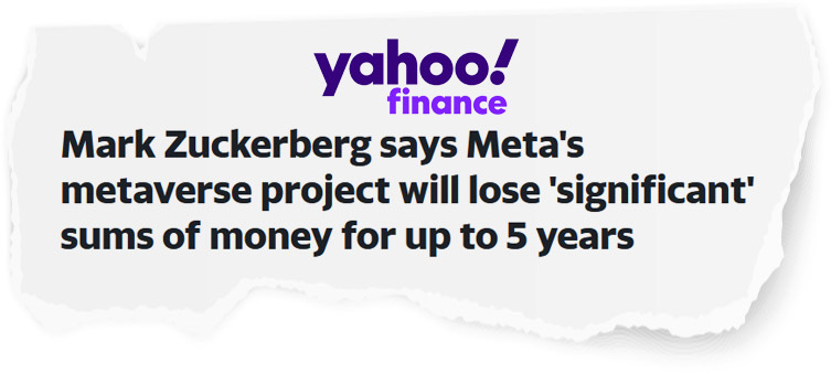Mark Zuckerberg says Meta's metaverse project will lose 'significant' sums of money for up to 5 years - Yahoo Finance