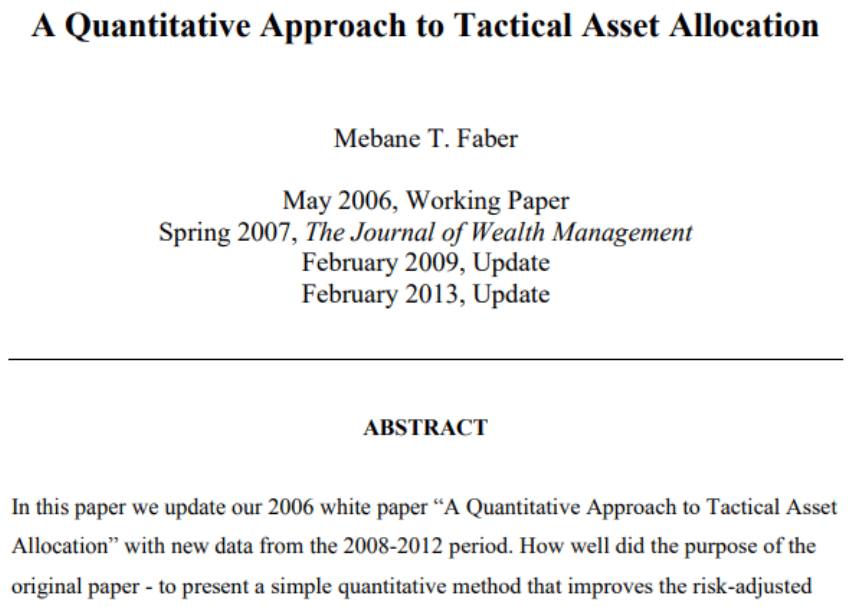 A Quantitative Approach to Tactical Asset Allocation.