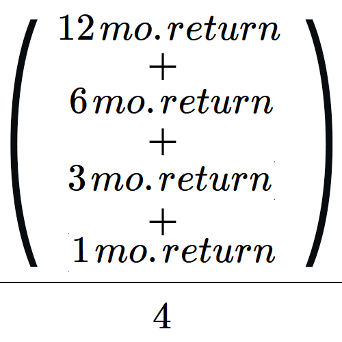 ((12 mo. return X 6 mo. return X 3 mo. return X 1 mo. return)/4)